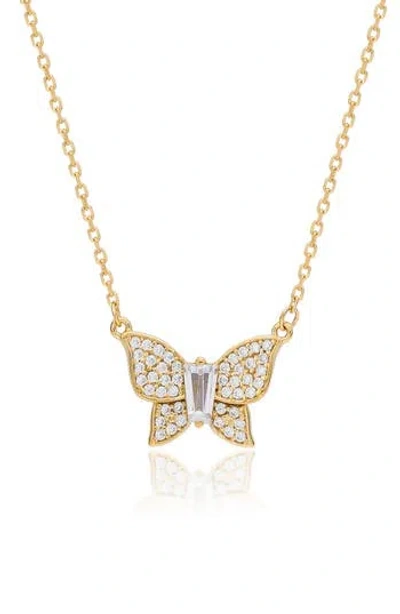 Suzy Levian Cubic Zirconia Butterfly Pavé Pendant Necklace In Gold