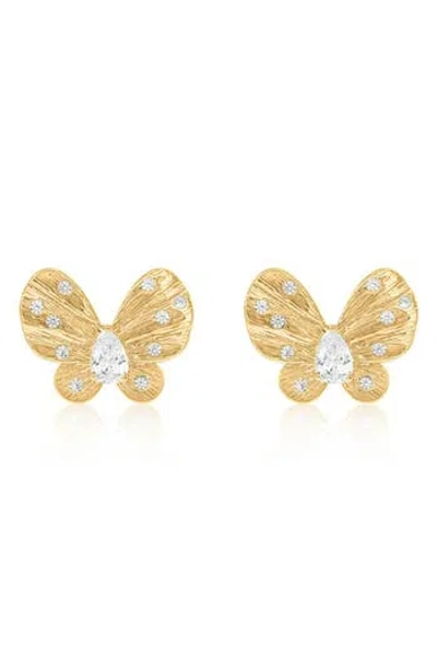 Suzy Levian Cubic Zirconia Butterfly Stud Earrings In Gold