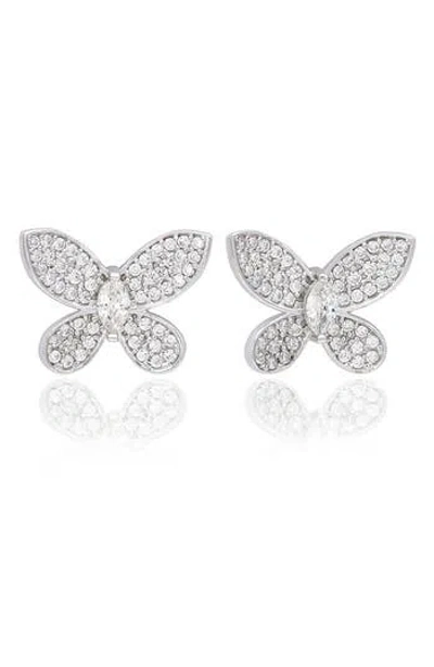 Suzy Levian Cubic Zirconia Butterfly Stud Earrings In Metallic