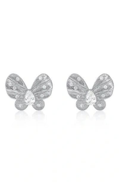 Suzy Levian Cubic Zirconia Butterfly Stud Earrings In Silver