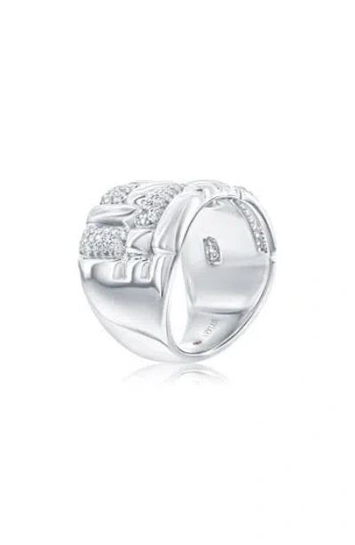 Suzy Levian Cubic Zirconia Checkered Woven Band Ring In Metallic