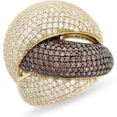 Suzy Levian Cubic Zirconia Crossover Ring In Gold/brown