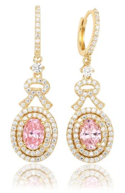 Suzy Levian Yellow Sterling Silver Pink Cubic Zirconia Drop Earrings In Gold