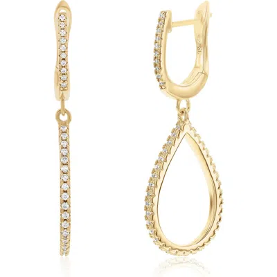 Suzy Levian Cubic Zirconia Drop Huggie Hoop Earrings In Gold