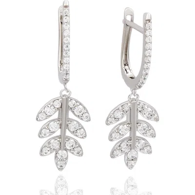 Suzy Levian Cubic Zirconia Feather Drop Huggie Hoop Earrings In Neutral