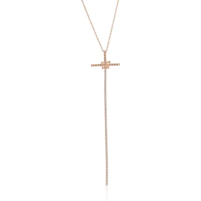Suzy Levian Cubic Zirconia Floral Cross Pendant Necklace In Neutral