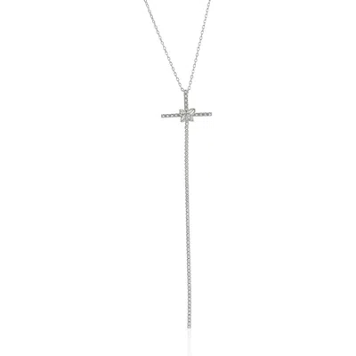 Suzy Levian Cubic Zirconia Floral Cross Pendant Necklace In Silver
