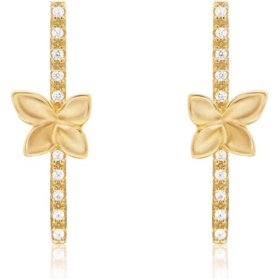 Suzy Levian Cubic Zirconia Floral Linear Drop Earrings In Gold