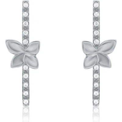 Suzy Levian Cubic Zirconia Floral Linear Drop Earrings In Silver