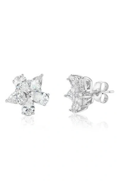 Suzy Levian Cubic Zirconia Flower Cluster Stud Earrings In White