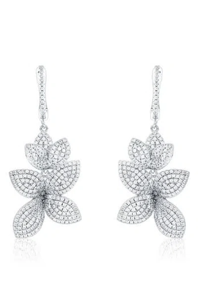 Suzy Levian Cubic Zirconia Flower Drop Earrings In Metallic