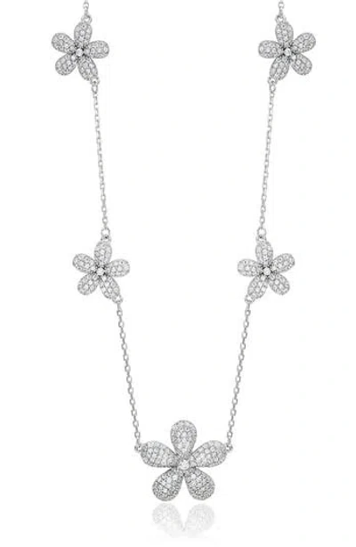 Suzy Levian Cubic Zirconia Flower Pavé Station Necklace In Orange