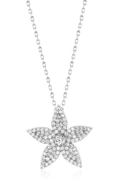 Suzy Levian Cubic Zirconia Flower Pendant Necklace