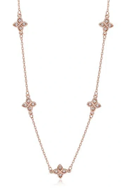 Suzy Levian Cubic Zirconia Flower Station Necklace In Gold