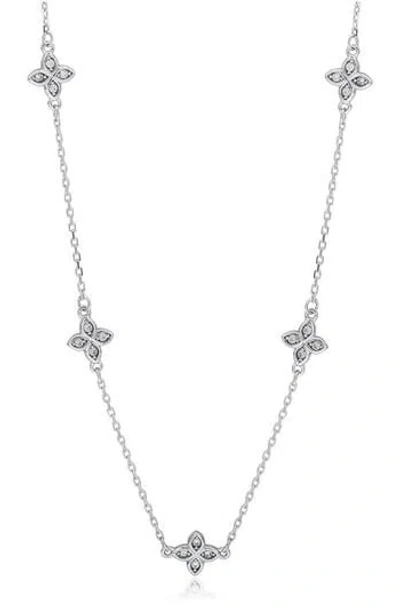 Suzy Levian Cubic Zirconia Flower Station Necklace In Pattern