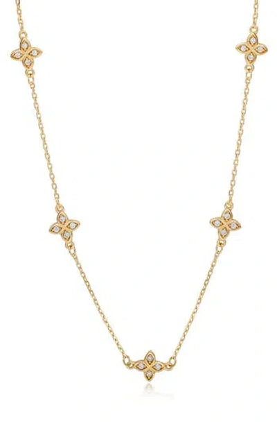 Suzy Levian Cubic Zirconia Flower Station Necklace In Green