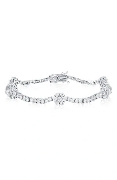 Suzy Levian Cubic Zirconia Flower Station Tennis Bracelet In Silver