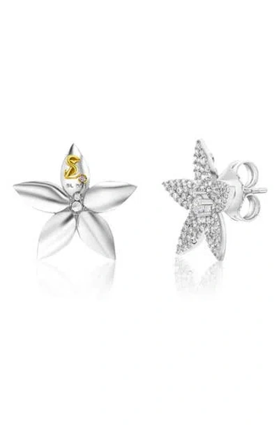 Suzy Levian Cubic Zirconia Flower Stud Earrings