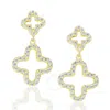 Suzy Levian Cz Clover Drop Earrings In White