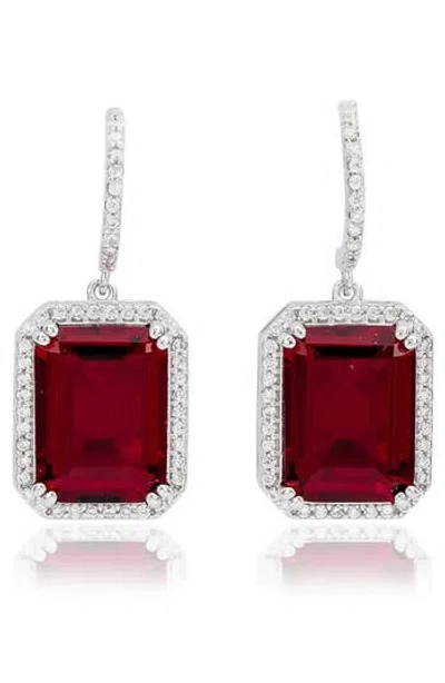 Suzy Levian Cubic Zirconia Halo Drop Earrings In Red