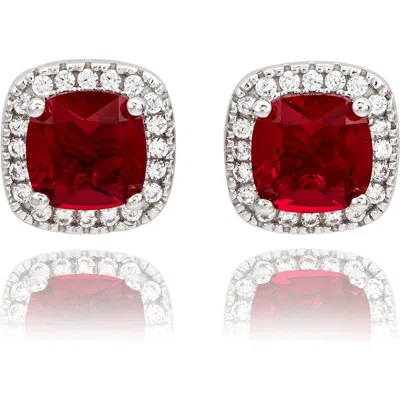 Suzy Levian Cubic Zirconia Halo Stud Earrings In Red