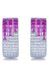 Suzy Levian Sterling Silver Invisible Set Blue White Cubic Zirconia Huggie Earrings In Metallic