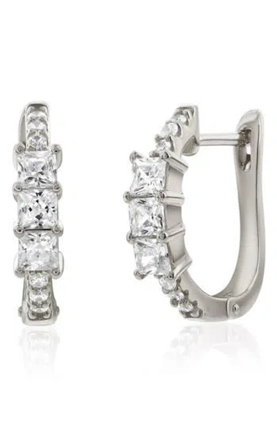 Suzy Levian Cubic Zirconia Huggie Hoop Earrings In Silver
