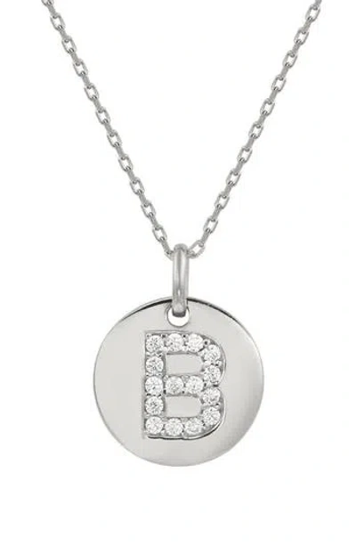 Suzy Levian Cubic Zirconia Initial Disc Pendant Necklace In White