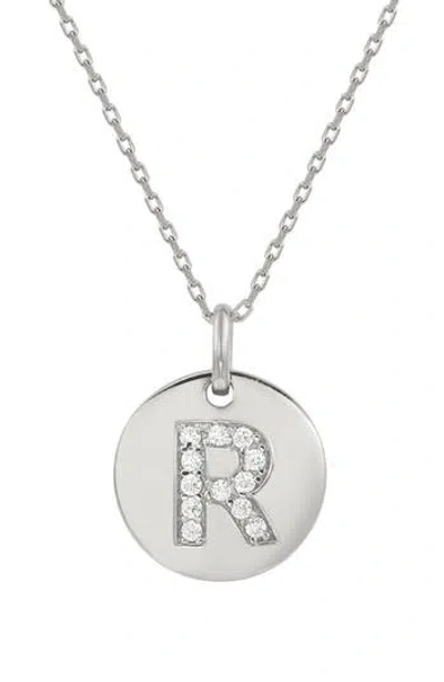 Suzy Levian Cubic Zirconia Initial Disc Pendant Necklace In White