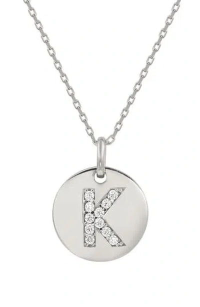 Suzy Levian Cubic Zirconia Initial Disc Pendant Necklace In White