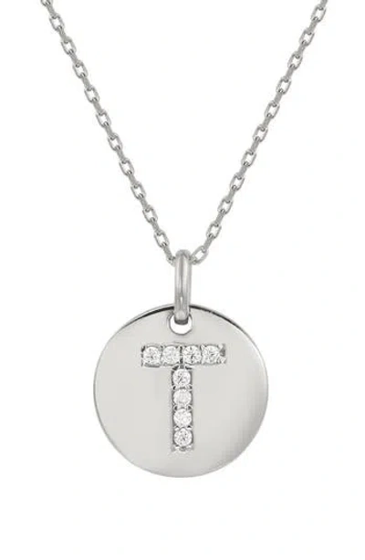 Suzy Levian Cubic Zirconia Initial Disc Pendant Necklace In White