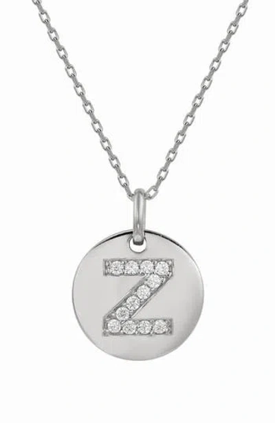 Suzy Levian Cubic Zirconia Initial Disc Pendant Necklace In Silver