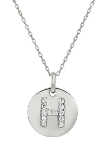 Suzy Levian Cubic Zirconia Initial Disc Pendant Necklace In Silver