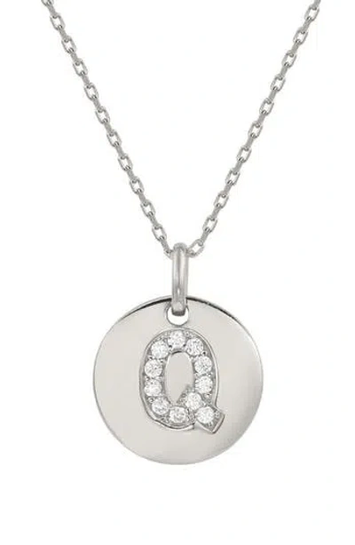 Suzy Levian Cubic Zirconia Initial Disc Pendant Necklace In Silver