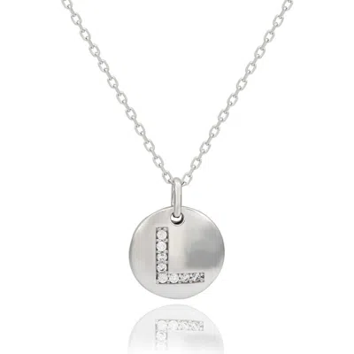 Suzy Levian Cubic Zirconia Initial Disc Pendant Necklace In White