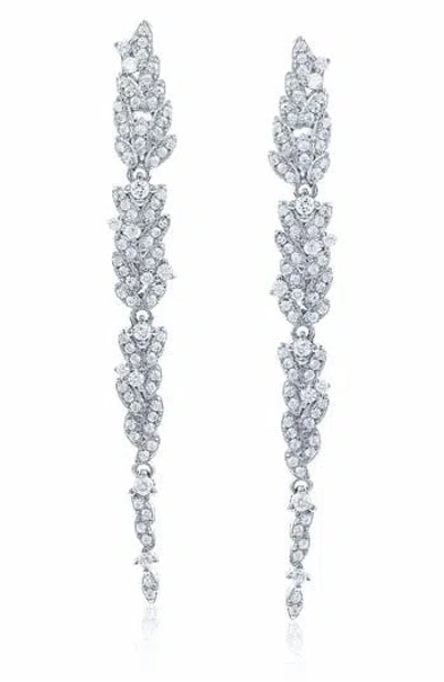 Suzy Levian Cubic Zirconia Leaf Drop Earrings In Silver