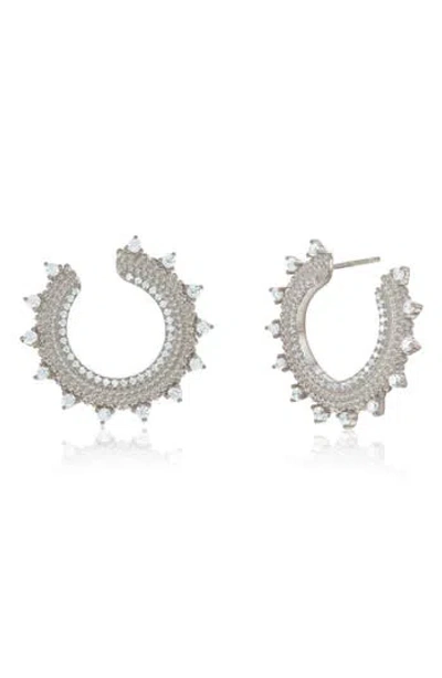 Suzy Levian Cubic Zirconia Milgrain Sunburst Frontal Hoop Earrings