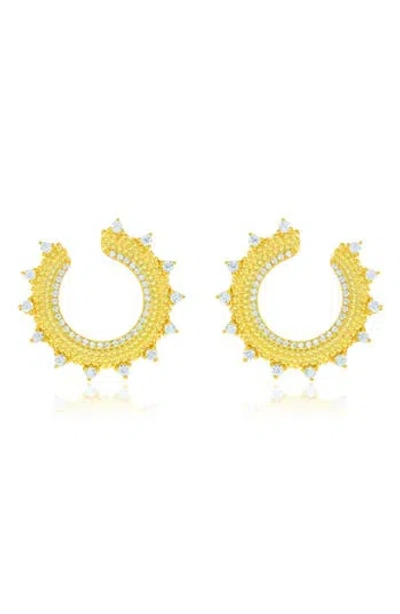 Suzy Levian Cubic Zirconia Milgrain Sunburst Frontal Hoop Earrings