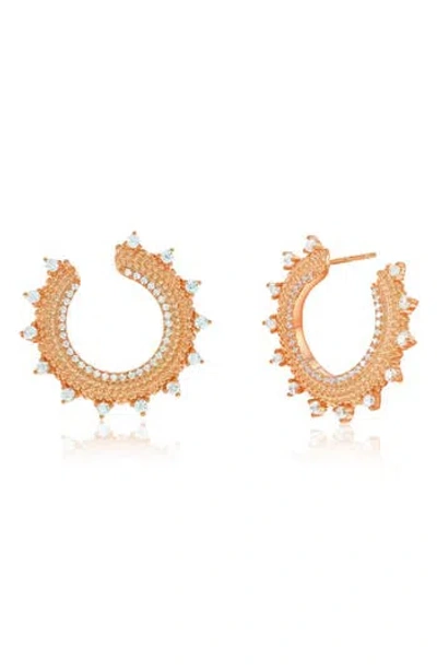 Suzy Levian Cubic Zirconia Milgrain Sunburst Frontal Hoop Earrings