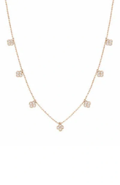 Suzy Levian Cubic Zirconia Pavé Clover Station Necklace In Gold