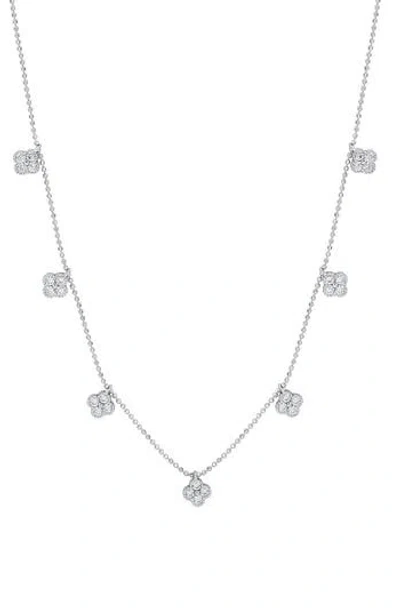 Suzy Levian Cubic Zirconia Pavé Clover Station Necklace In White