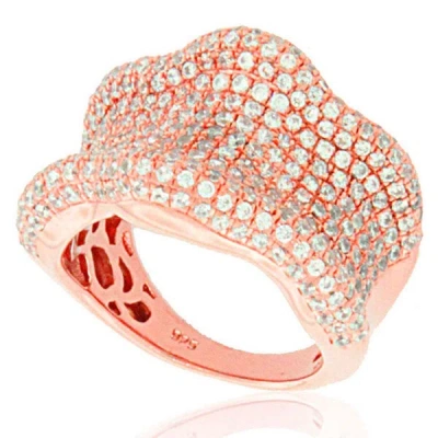 Suzy Levian Cubic Zirconia Rose Plated Sterling Silver Wavy Curved Ring In Pink