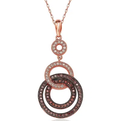 Suzy Levian Cubic Zirconia Rose Sterling Silver Circle Loop Pendant Necklace In Brown