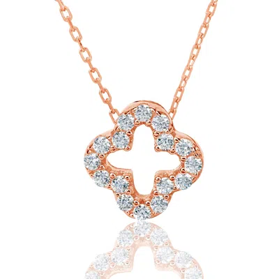 Suzy Levian Cubic Zirconia Rose Sterling Silver Clover Pendant In Multi