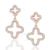Suzy Levian Cubic Zirconia Rose Sterling Silver Double Clover Dangle Earrings In White