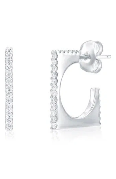 Suzy Levian Cubic Zirconia Square Hoop Earrings In Silver