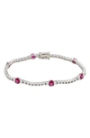Suzy Levian Sterling Silver Red And White Cubic Zirconia Tennis Bracelet In Metallic