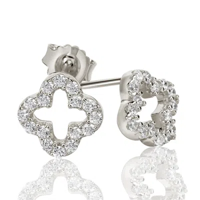 Suzy Levian Cubic Zirconia Sterling Silver Clover Stud Earring In White