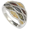 Suzy Levian Cubic Zirconia Sterling Silver Multi-color Wave Ring In Multi