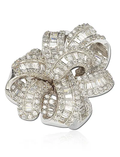 Suzy Levian Cubic Zirconia Sterling Silver Multi-cut Crossing Ring In Metallic